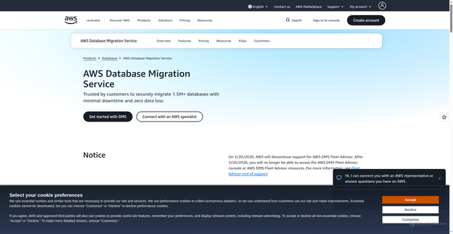 Security scan screenshot of https://dms.eu-west-1.amazonaws.com