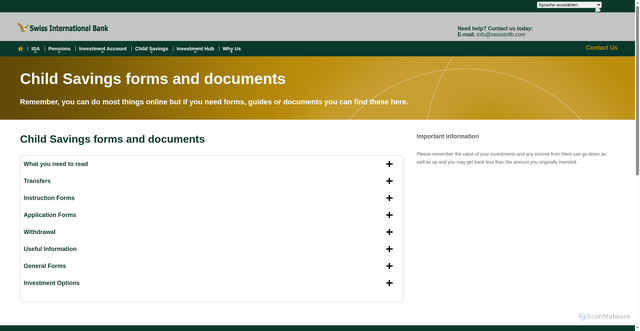 Security scan screenshot of https://ibank.swissintlb.com/child-savings/child-savings-forms-and-documents