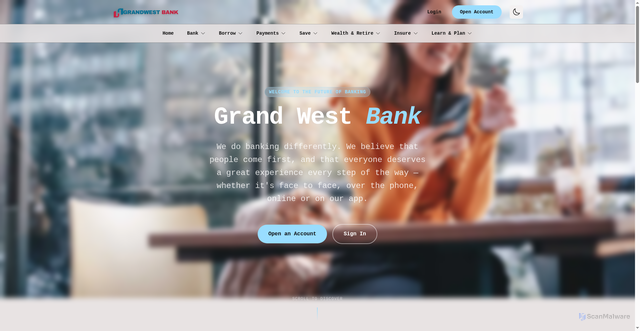 Security scan screenshot of http://grandwestbank.com/