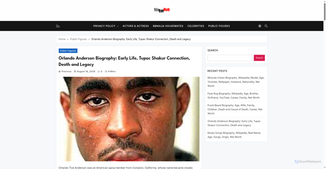 Security scan screenshot of https://9jaaenthub.com.ng/orlando-anderson-biography/