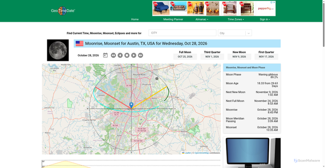 Security scan screenshot of https://geotimedate.org/moon/usa/tx/austin