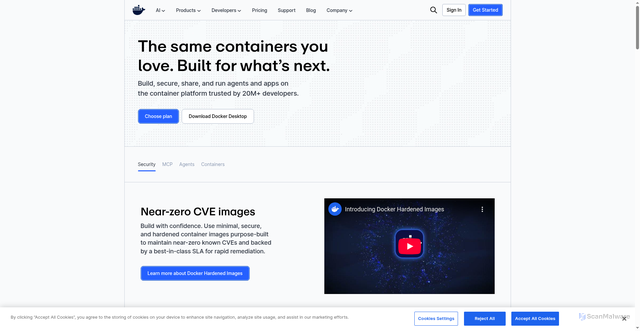 Security scan screenshot of https://www.docker.com/