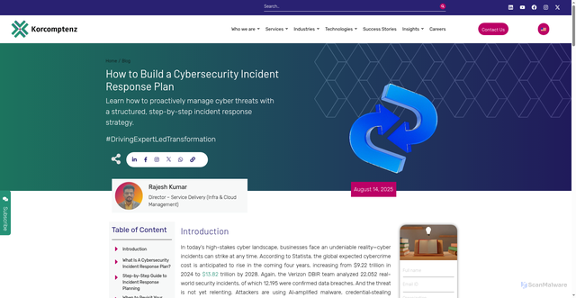 Security scan screenshot of https://www.korcomptenz.com/blog/cybersecurity-incident-response-plan/