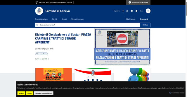 Security scan screenshot of https://www.comune.caneva.pn.it