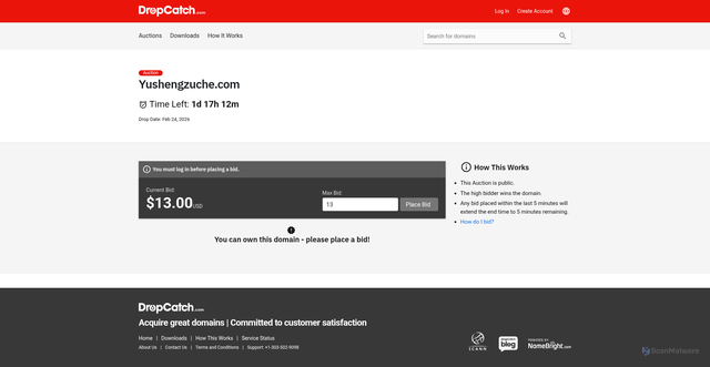 Security scan screenshot of http://yushengzuche.com/