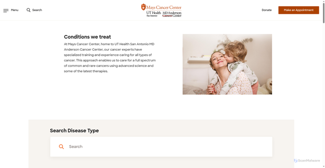 Security scan screenshot of https://cancer.uthscsa.edu/cancer-care/conditions