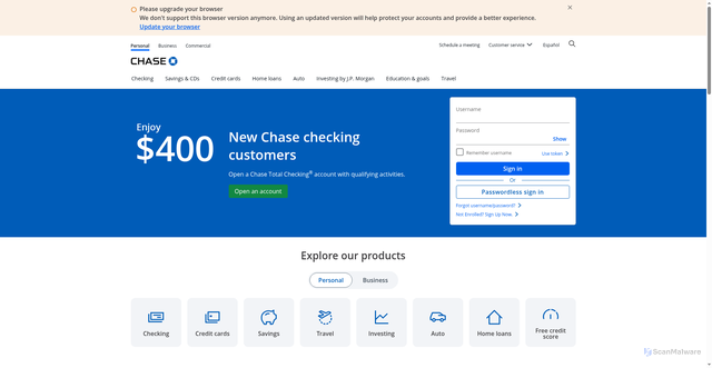 Security scan screenshot of https://www.chase.com