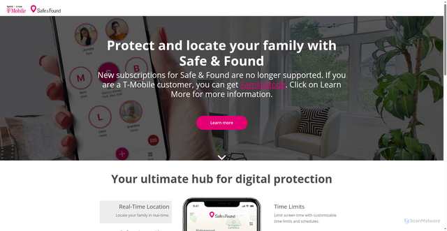 Security scan screenshot of https://safeandfound.sprint.com
