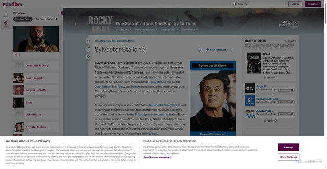 Security scan screenshot of https://rocky.fandom.com/wiki/Sylvester_Stallone