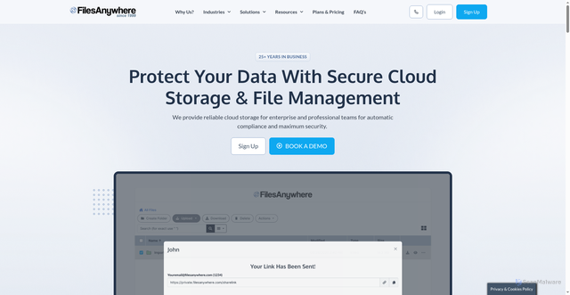 Security scan screenshot of https://filesanywhere.com