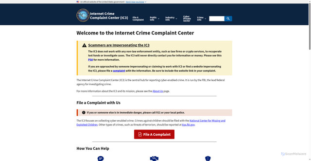 Security scan screenshot of www.ic3.gov