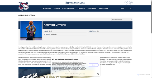 Security scan screenshot of https://athletics.brewsteracademy.org/honors/athletic-hall-of-fame/donovan-mitchell/52