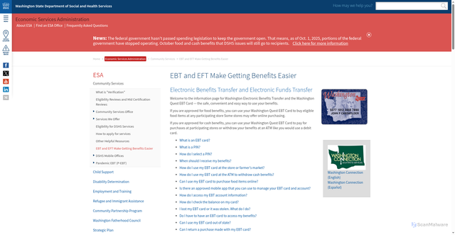 Security scan screenshot of https://www.dshs.wa.gov/esa/community-services-offices/ebt-and-eft-make-getting-benefits-easier