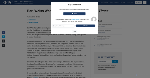 Security scan screenshot of https://eppc.org/publication/bari-weiss-was-too-honest-for-the-new-york-times/