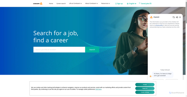 Security scan screenshot of https://careers.conduent.com/us/en/search-results
