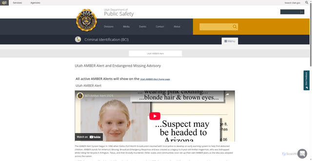 Security scan screenshot of https://bci.utah.gov/utah-amber-alert-and-missing-person-advisory/