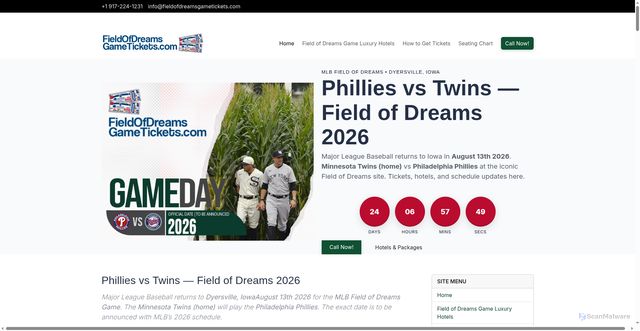 Security scan screenshot of https://www.fieldofdreamsgametickets.com/