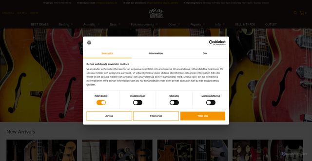 Security scan screenshot of https://oscarguitars.se