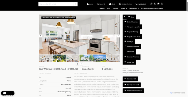 Security scan screenshot of https://mycharlottehomes.com/details/?mls=44&mlsid=4313576&key=YpyvqaNqaGWi&utm_source=property_alerts&utm_medium=email&utm_content=listing_image