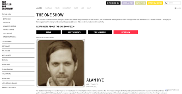Security scan screenshot of https://www.oneclub.org/awards/theoneshow/-judge/395/alan-dye
