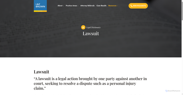 Security scan screenshot of https://lfbrown.law/resources/legal-dictionary/lawsuit