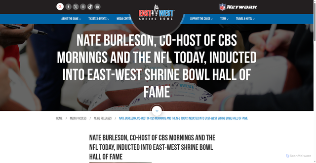 Security scan screenshot of https://shrinebowl.com/news/nate-burleson-co-host-of-cbs-mornings-and-the-nfl-today-inducted-into-east-west-shrine-bowl-hall-of-fame/