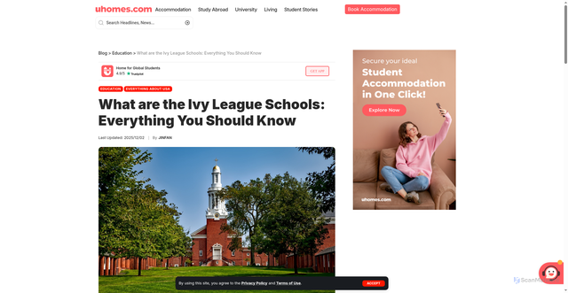 Security scan screenshot of https://en.uhomes.com/blog/what-are-the-ivy-league-schools