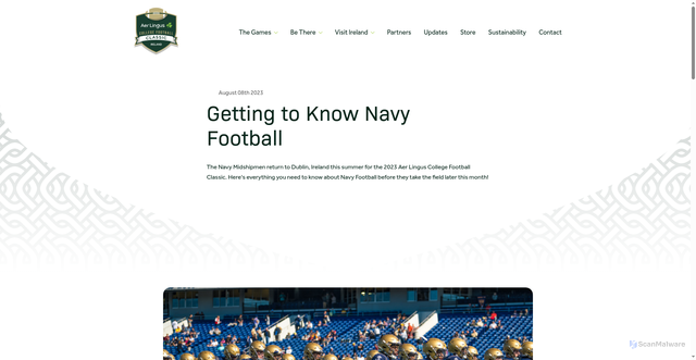 Security scan screenshot of https://collegefootballireland.com/news/getting-to-know-Navy-football