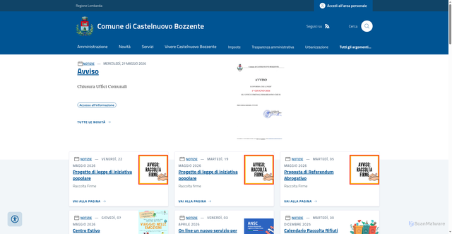 Security scan screenshot of https://www.comune.castelnuovobozzente.co.it