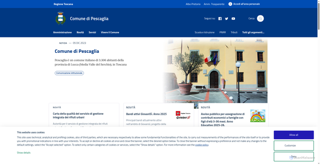 Security scan screenshot of https://www.comune.pescaglia.lu.it/