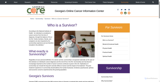 Security scan screenshot of https://www.georgiacancerinfo.org/survivorship/survivors/who-is-a-cancer-survivor.aspx