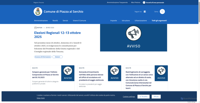 Security scan screenshot of https://comune.piazzaalserchio.lu.it/
