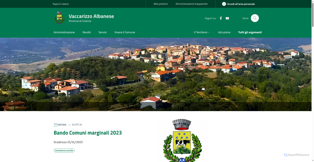 Security scan screenshot of https://www.comune.vaccarizzoalbanese.cs.it/