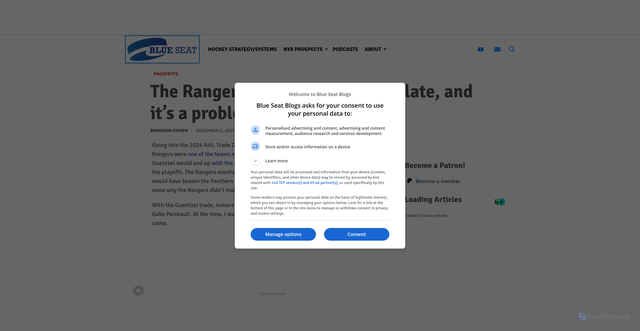 Security scan screenshot of https://blueseatblogs.com/2025/12/02/rangers-trade-prospects-too-late/
