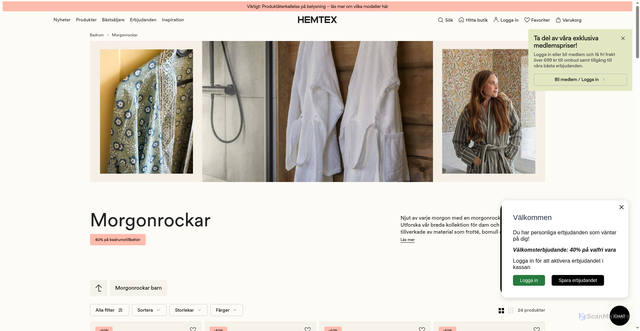 Security scan screenshot of https://www.hemtex.se/badrum/morgonrockar?vtid=d6suaLenG06uMa2SADjWYw&utm_source=Voyado&utm_medium=email&utm_campaign=SE_V_E_M_20261005_Mon_V1&eclub=N_RkoZQ7G4wIZWgoXuEh0JIZCXE7jb1sJxugKTWTw0ywwEGdC_4lHsfFBeZz5CtNcQKISO6nCHT0mIed1V950Si2oQyYv6acY0uew45Dlk-Us9lCFBygITP1LqVx_S8IYzEum48sGoj47VZw3h_qFIevYFUtUMUKVYe5hYoCST8sxDSTxZV81q8FyXSB3tF7j0Fv1YQN0rFUH8aXjIfVqQ