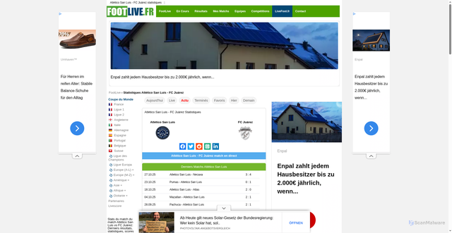 Security scan screenshot of https://www.footlive.fr/statistiques/atletico-san-luis-juarez-fc/