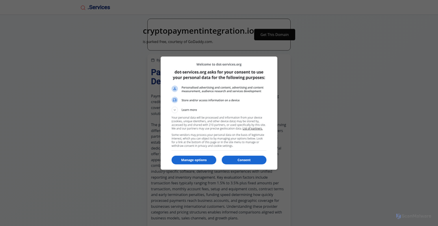 Security scan screenshot of https://cryptopaymentintegration.io