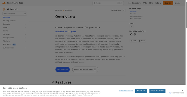 Security scan screenshot of https://cloudflare-docs-ejs.pages.dev/ai-search/