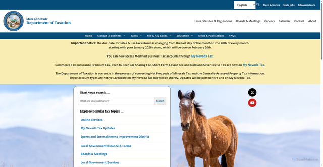 Security scan screenshot of https://tax.nv.gov/
