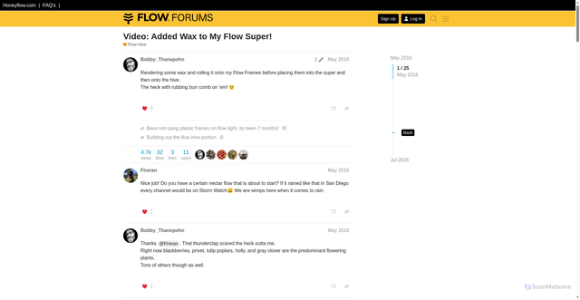 Security scan screenshot of https://forum.honeyflow.com/t/video-added-wax-to-my-flow-super/6734