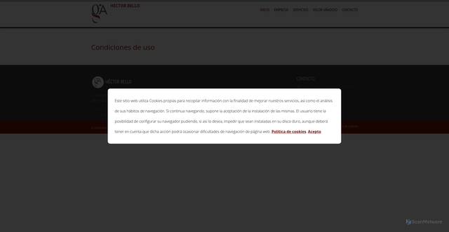 Security scan screenshot of https://www.hectorbello.com/condiciones-de-uso