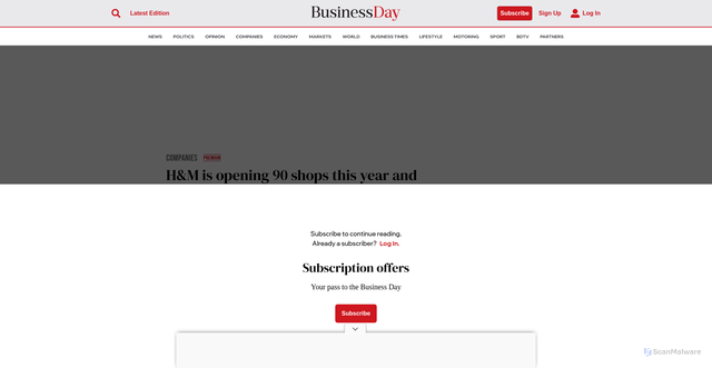 Security scan screenshot of https://www.businessday.co.za/companies/2026-06-26-hm-closes-stores-to-pursue-a-leaner-more-profitable-model/
