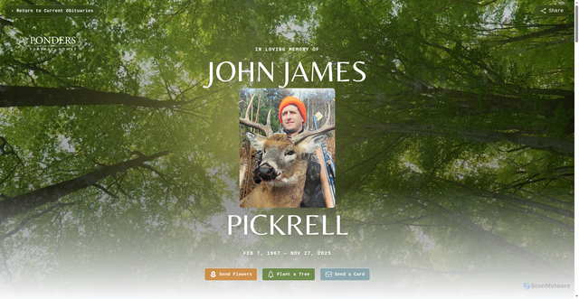Security scan screenshot of https://www.pondersfuneralhome.com/obituaries/john-pickrell