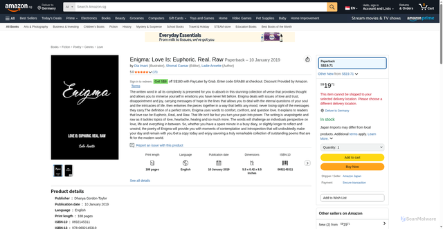 Security scan screenshot of https://www.amazon.sg/Enigma-Love-Euphoric-Real-Raw/dp/0692145311