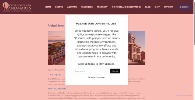Security scan screenshot of https://www.portlandlandmarks.org/us-custom-house