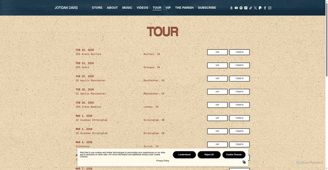 Security scan screenshot of https://www.jordandavisofficial.com/tour/