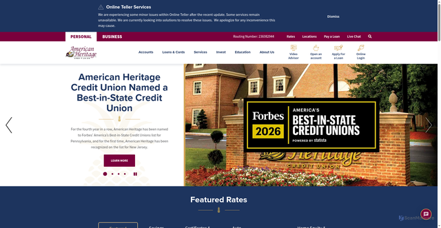 Security scan screenshot of https://americanheritagecu.org