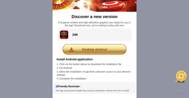 Security scan screenshot of https://24kland1.win/
