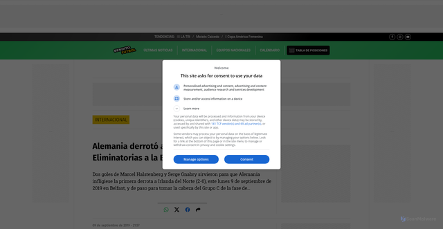 Security scan screenshot of https://www.benditofutbol.com/internacional/eliminatorias-euro2020-alemania-irlanda-norte/