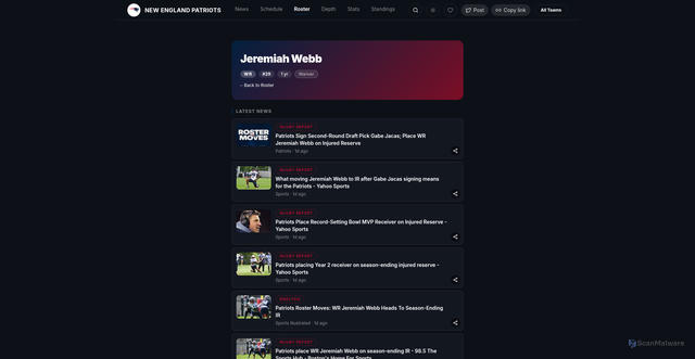 Security scan screenshot of https://www.sportsne.ws/ne/player/jeremiah-webb